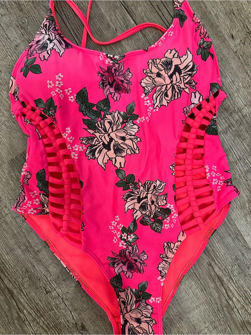 TiniBikini Hot Pink Floral One-Piece with Strappy Side Detail